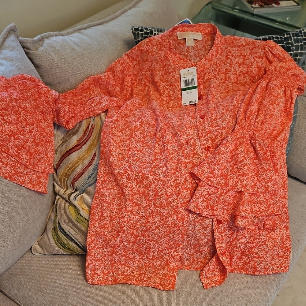 Michael Kors Coral and White Patterned Blouse